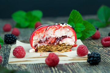 fresh cake with red raspberry jam