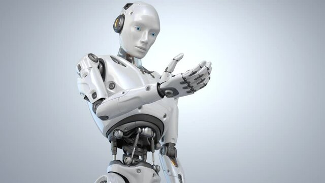 Humanlike robot cyborg. 3D animation