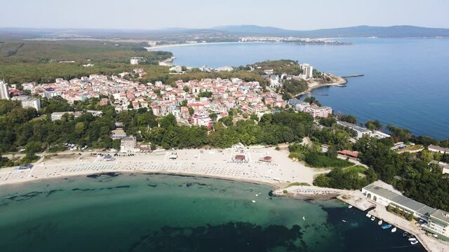 Amazing Aerial view of South Beach of town of Kiten, Burgas Region, Bulgaria 