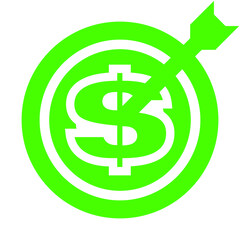 Dollar target - sign symbol icon green isolated - vector illustration