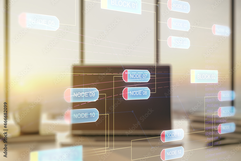 Poster abstract creative coding illustration on modern computer background, software development concept. m