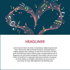 Flyer template with music heart. Web banner for Valentine s day or romantic music. Vector