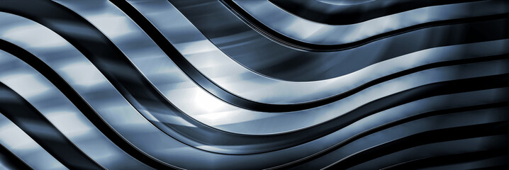 abstract background with chrome stripes. Dark metallic Stainless steel curve shapes. 3d render