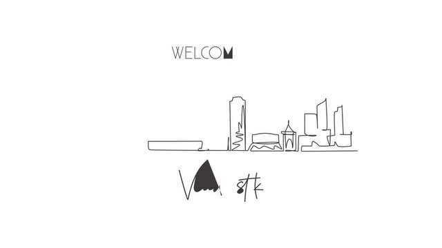 Animation of one single line drawing of Vladivostok city skyline, Russia. World town landscape postcard. Best place holiday destination. Editable continuous line self draw animated. Full length motion