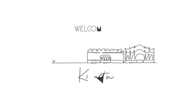 Animation of one line drawing Kingston city skyline, Jamaica. World historical town landscape. Best place holiday destination postcard. Editable continuous line self draw animated. Full length motion.