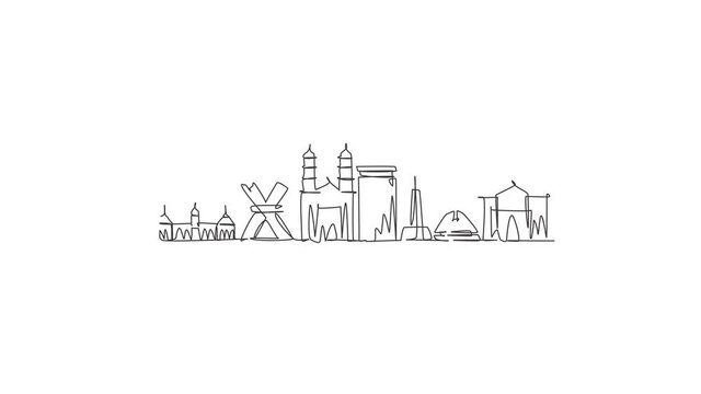 Animation of one line drawing Ciudad Juarez city skyline, Mexico. World historical town landscape. Best holiday destination postcard. Editable continuous line self draw animated. Full length motion.