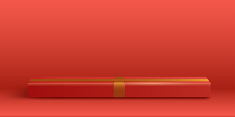 3D illustration of Christmas rectangle gift box podium stage on plain background.