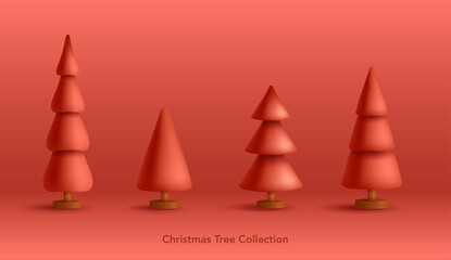3D tree set of Christmas. Christmas collection.