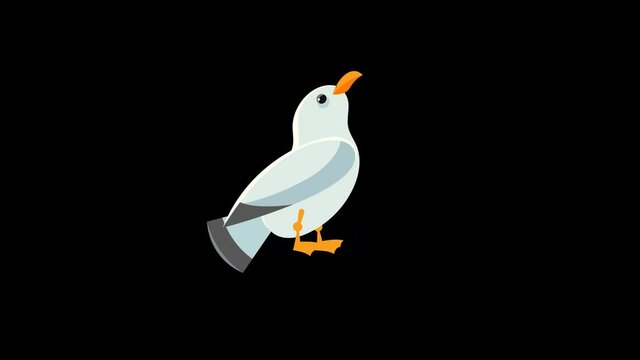 Bird cartoon animation, gull eat loop