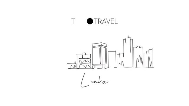 Animated self drawing of one continuous line draw Lusaka skyline, Zambia. Beautiful city landmark. World landscape tourism and travel postcard print. Editable full length single line animation.