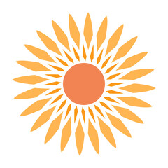 Sun with warm orange rays of light in the shape of a flower stock illustration
