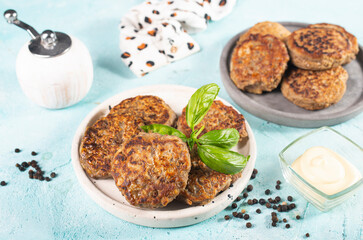 Delicious homemade cutlets in bowl. chiocken cutlets. fried cutlets
