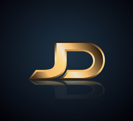 Modern Initial logo 2 letters Gold simple in Dark Background with Shadow Reflection JD