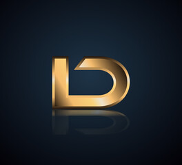 Modern Initial logo 2 letters Gold simple in Dark Background with Shadow Reflection LD - obrazy, fototapety, plakaty