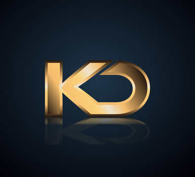 Modern Initial logo 2 letters Gold simple in Dark Background with Shadow Reflection KD