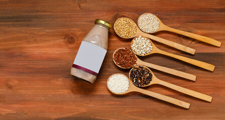 Amazing organic protein supplementary drink from natural cereal grains of brown rice for health nourishment, refreshment, and antioxidant treatment