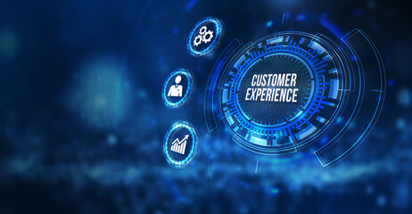 Internet, business, Technology and network concept. CUSTOMER EXPERIENCE inscription, social networking concept. 3d illustration.