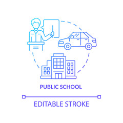 Public school blue gradient concept icon. Driving education for teens abstract idea thin line illustration. Car operating course for high school pupils. Vector isolated outline color drawing