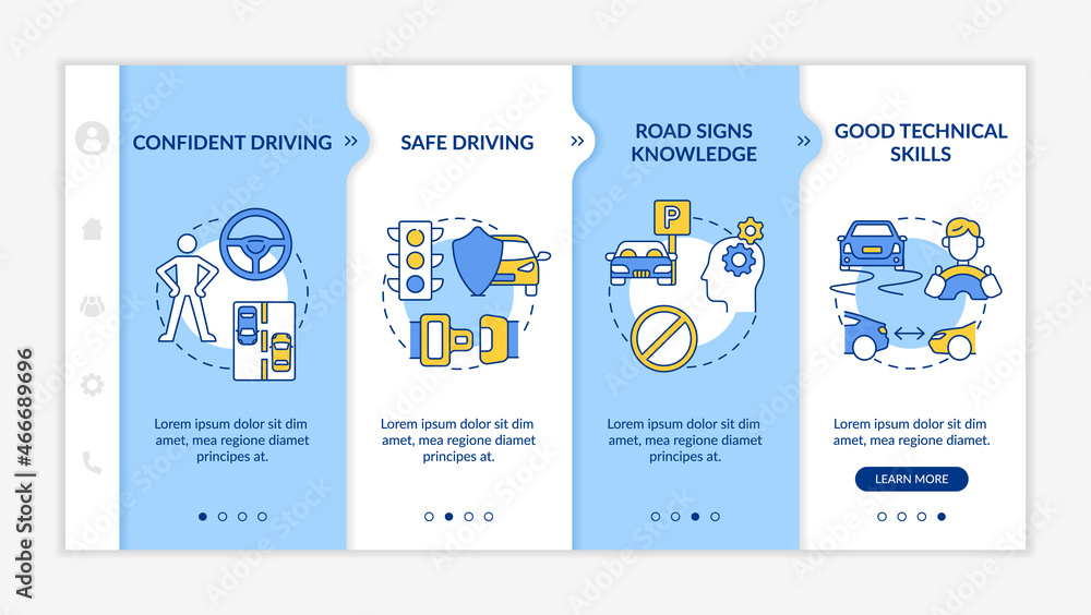 Poster driving education results onboarding vector template. responsive mobile website with icons. web page