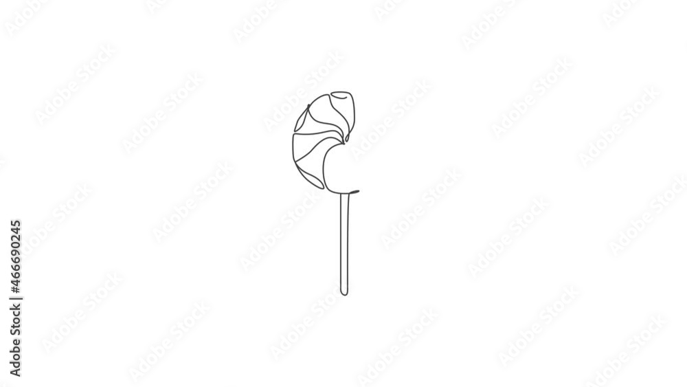 Poster animated self drawing of continuous line draw sweet delicious swirly online lollipop candy shop logo