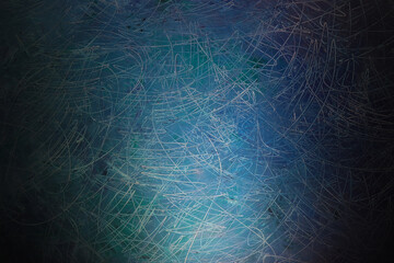 Fondo materico graffito in superficie e dipinto a tempera di colore verde-azzurro e blu; spazio per testo - obrazy, fototapety, plakaty