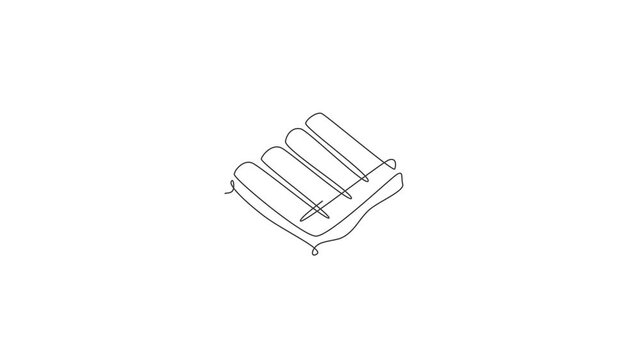 Animated self drawing of one continuous line draw fresh delicious American waffles canteen restaurant logo emblem. Breakfast food cafe shop logotype template concept. Full length single line animation