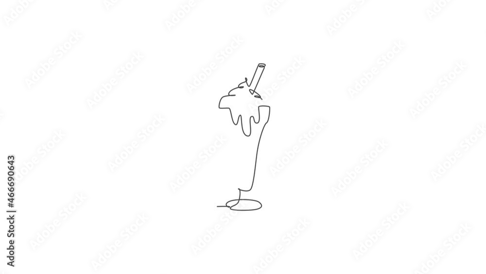 Aufkleber animation of one line drawing of milkshake with wafer stick logo. drink shop cafe menu and restauran