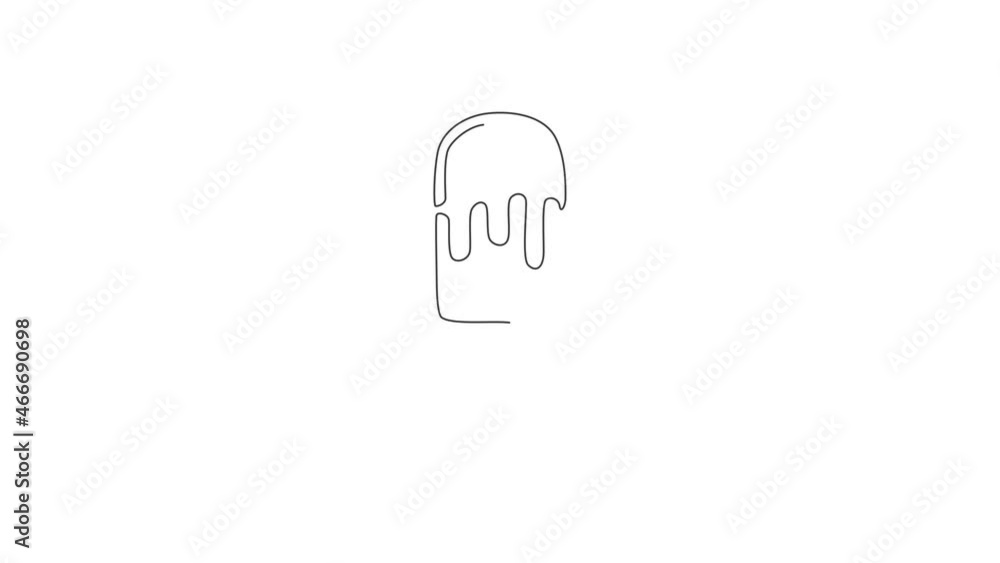 Poster animation of one line drawing of popsicles store logo illustration. ice cream stick cafe menu and re