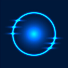 Futuristic Neon circle frame border. blue neon glowing background