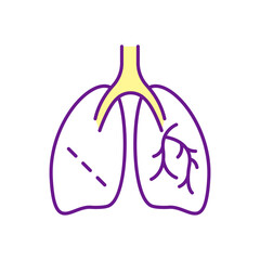 Lungs surgery RGB color icon. Medical operation. Cancer surgical treatment. Pulmonary manipulation. Respiratory rehabilitation. Isolated vector illustration. Simple filled line drawing - obrazy, fototapety, plakaty