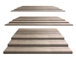 Brown wood floor stacked 3 steps on a white background