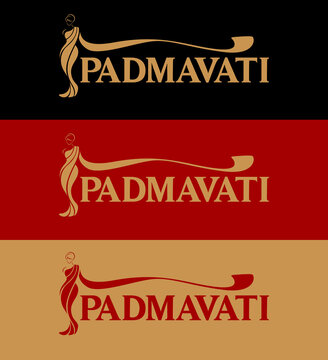 Padmavati Sarees logo with women figure vector. Padmavati Brand lettering.