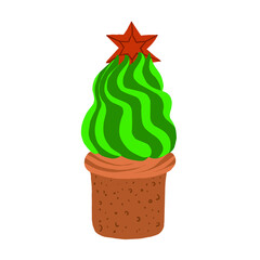 Christmas cake in the shape of a Christmas tree. Isolated stock vector illustration
