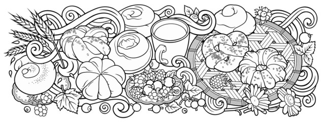 Food and drinks hand drawn vector doodles illustration.