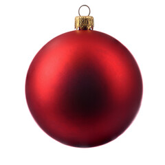 one matte red Christmas tree toy on a white isolated background
