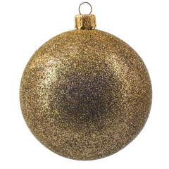 one Christmas tree toy covered with gold sequins on a white isolated background