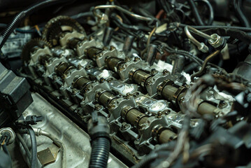 Car engine camshafts disassembled for maintenance 9