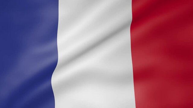 Animated Flag of France. France Beautiful 3D Realistic Fabric Surface Texture Closeup Waving Animation Shiny Flag Animation. High-Quality Full HD and SD Resolution