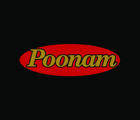 Poonam brand logo on red oval. Poonam company logo. - obrazy, fototapety, plakaty