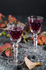 blackberry wine in crystal glasses