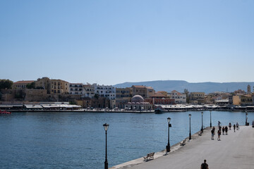 Fototapeta premium Old venetian harbor of Chania, and the pier