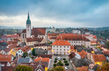Fototapeta na wymiar Aerial view of Old Town in Jindrichuv Hradec, South Bohemian Region, Czechia