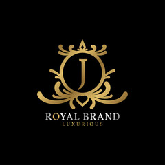 letter J royal crest vector logo design for luxurious brand