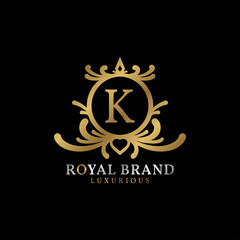 letter K royal crest vector logo design for luxurious brand