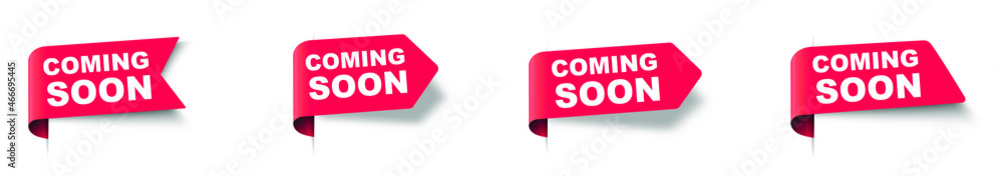 Poster modern red vector banner set ribbon coming soon. web element.