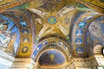 Mosaics of the Chapel of Sant Andrea or Archiepiscopal Chapel in Ravenna, Italy. The only existing archiepiscopal chapel of the early Christian era - obrazy, fototapety, plakaty