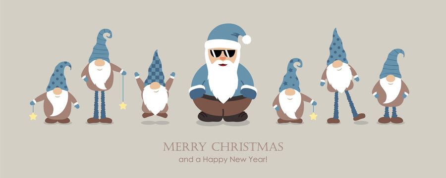 cool santa claus and his helper gnome christmas cartoon