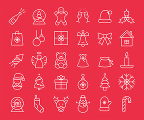 Christmas line icon collection. Winter holidays icon set.