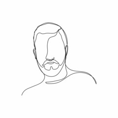 Vector continuous one single line drawing icon of man portrait in silhouette on a white background. Linear stylized.