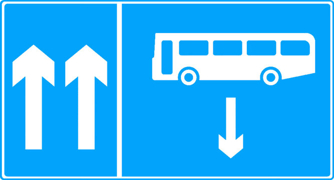 Contra-flow bus lane traffic sign where buses can drive the opposite direction to the rest of the traffic